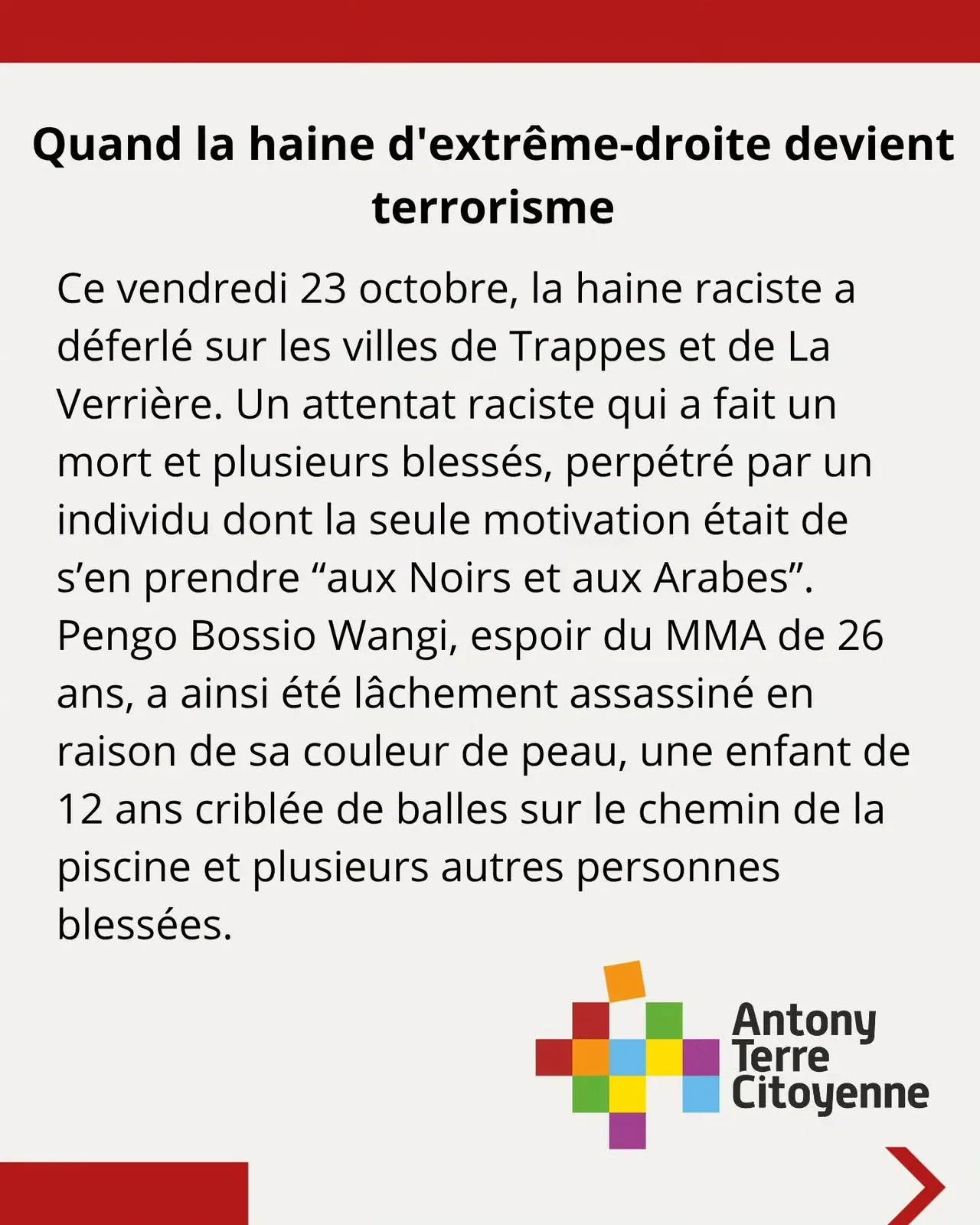Image 1 sur 6 du communiqué publié sur Instagram, qui reprend le texte de l’article.