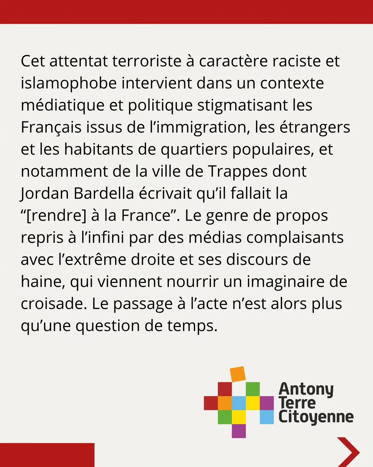 Image 2 sur 6 du communiqué publié sur Instagram, qui reprend le texte de l’article.
